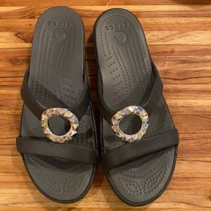 Crocs sandals, black, size 5